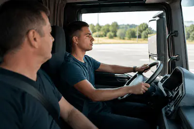 Polaznik za volanom kamiona tokom praktične obuke za C kategoriju u auto školi u Smederevu